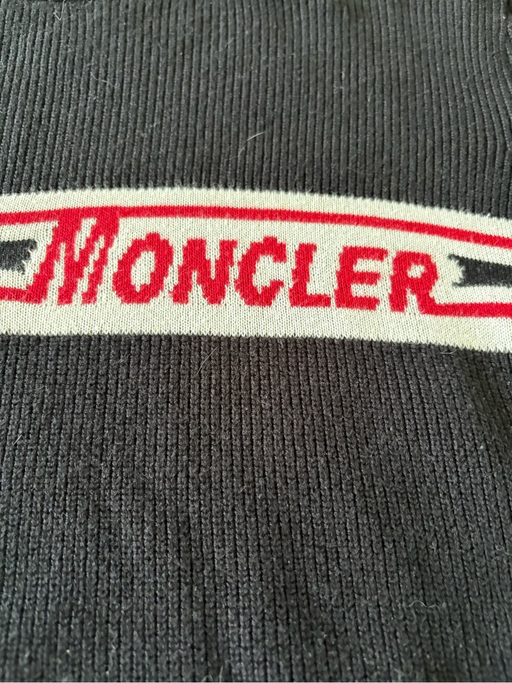 MONCLER Maglione Tricot Girocollo Stripe Logo Cardigan Pullover Sweater Black - Picture 2 of 10